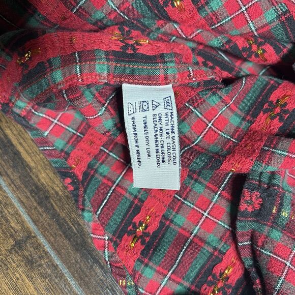 Vintage Cabin Creek Red Plaid ButtonUp Poinsettia Christmas Shirt Women L Petite - Picture 7 of 9